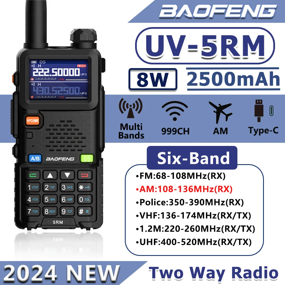 2024 Nuova Radio Portatile Multibanda Baofeng 5Rm 8W 2500Mah 999Ch Type-C Ricarica Diretta Radio Bidirezionale A Lungo Raggio