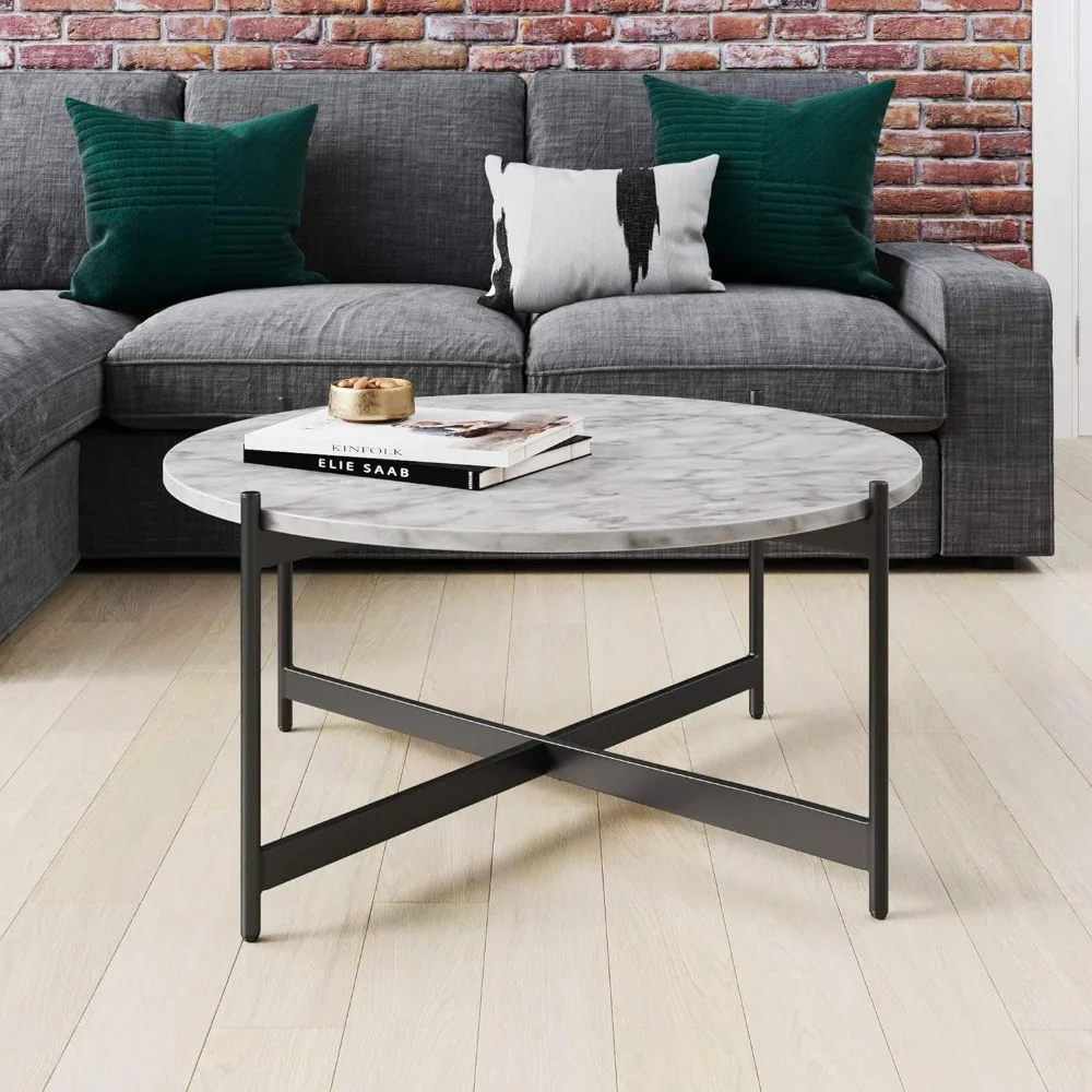 

Living room table faux white marble round modern living decor sofa center table with metal frame free shipping black