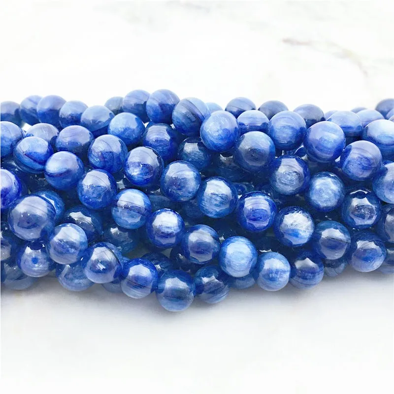 Top Quality Natural Kyanite Beads Stone, 6/8/10MM Round Smooth Blue Cyanite Loose Bead Gemstone For DIY Bracelet Jewelry Making
