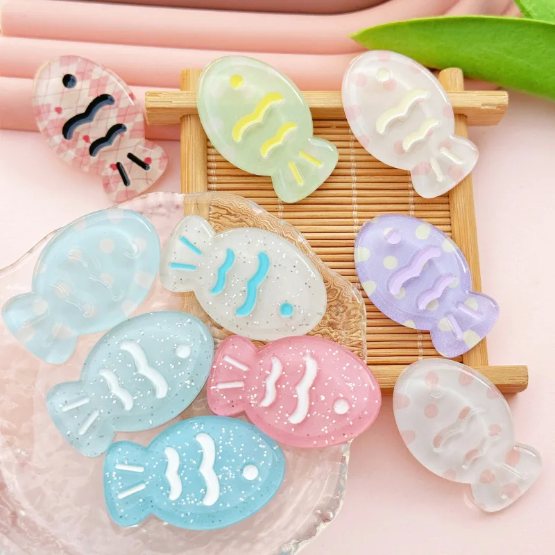10개 젤리 투명 물방울 무늬 물고기 DIY 아크릴 액세서리 폰 케이스 참 장식 레진 플랫 백 카보숑 스크랩북
