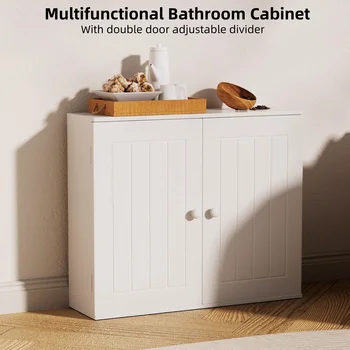 Bianco Mobile da bagno Mobiletto da parete per bagno Mobiletto da cucina con doppie ante e ripiani regolabili Bianco 1