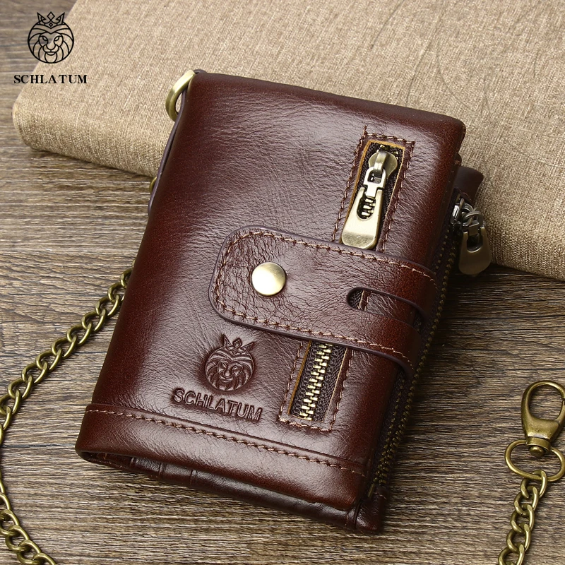 

Vintage Design Men Real Leather Wallet Fashion Short Zipper RFID Purses New Style Multifunction Credit Business Card Holder