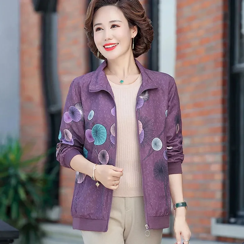 여성용 안감 코트, 중년 어머니, 바람막이 짧은 재킷, 라지 사이즈 가디건, 여성 상의, 용수철 가을, 2024 신상