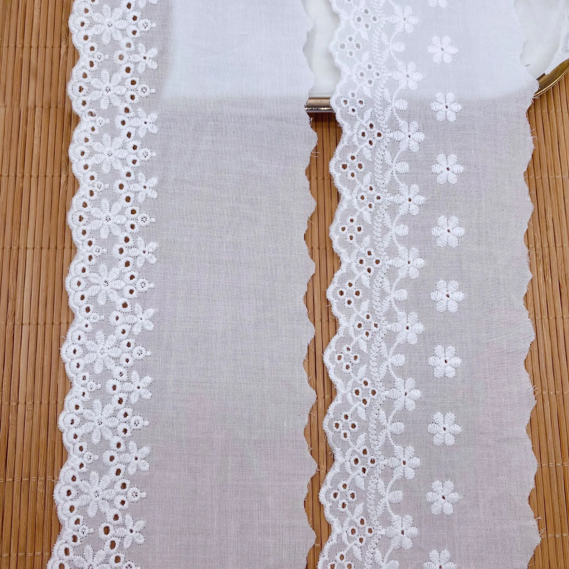 

3Yards Embroidered White Beige Cotton Flower Lace Fabric Trim DIY Sewing Handmade Craft Materials Apparel Accessories
