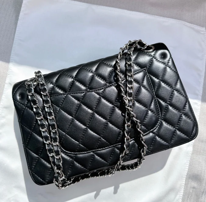 Damen Stepptasche Aus Lammleder Mit Kette Umhängetasche_voghion.com