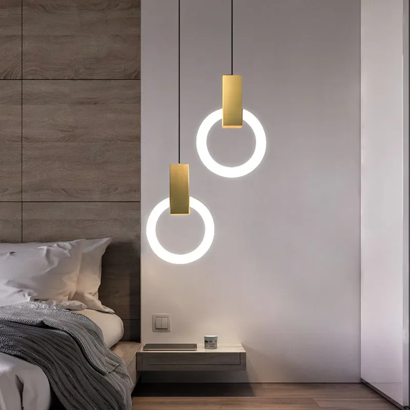 

Скандинавская простая Подвесная лампа-кольцо для гостиной, лестницы, креативная Люстра для столовой, спальни, Потолочный подвесной светильник