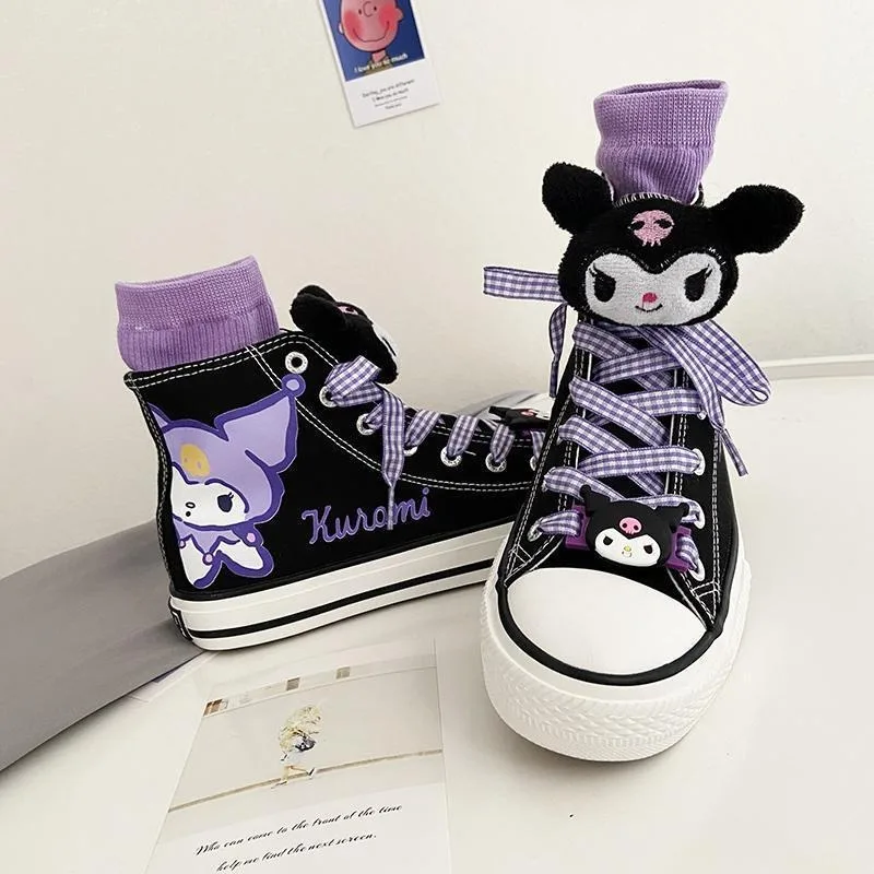 

Аниме Sanrio Kuromi детские высокие холщовые ботинки Kawaii Мультфильм нескользящая подошва холщовые Мультяшные ботинки студенческие подарки для девочек