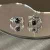 Gothic Irregular Gemstone Ring Aesthetic Girls Adjustable Black Stone Ring Women's Liquid Punk Ring Vintage Jewelry Accessories 3