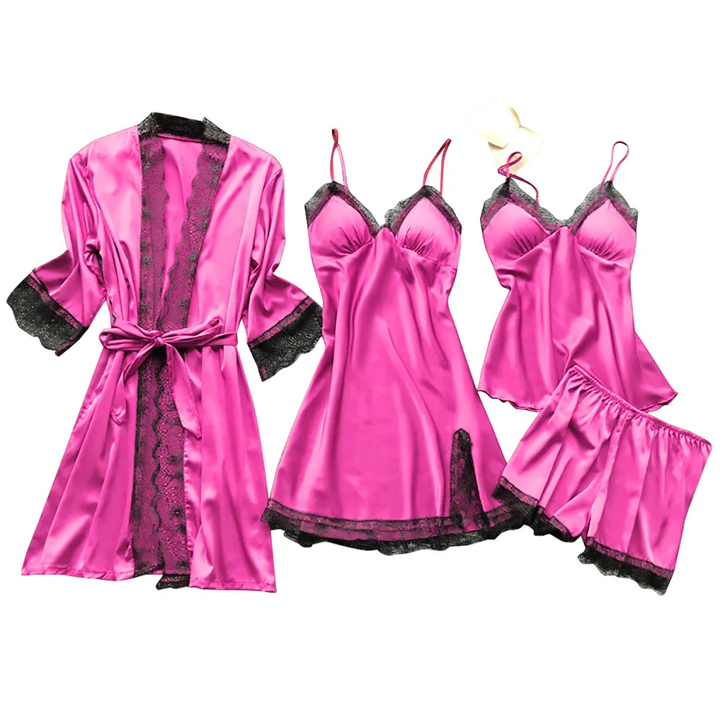Women's Sexy Lace Pajamas Fashion V-Neck Gown Comfort Pajamas With Chest Pads Nightdress Casual women pajamas set women pajama suit