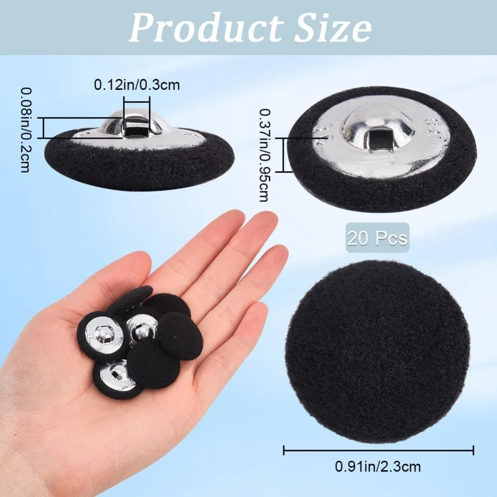 1 Box 20Pcs Black Velvet Buttons 0.91"(23mm) Round Fabric Covered Velvet Cloth Tuxedo Button with Iron Shank for Sewing 2