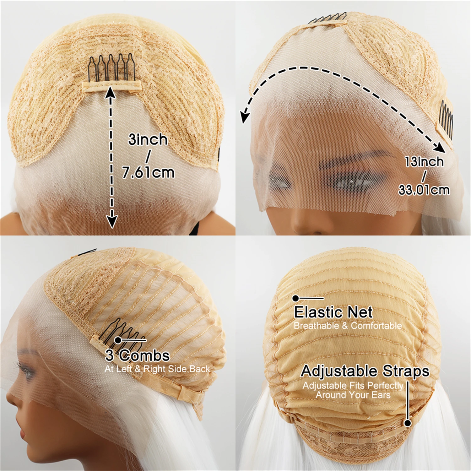 Platinum White Color Synthetic Heat Resistant 13x3 Lace Frontal Long Silky Straight Hair Wig For Women Cosplay Wig High Density