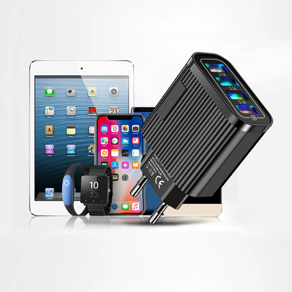 Charging Blocks Phone Charger 4 USB Ports Power Adapter For Phones Laptop