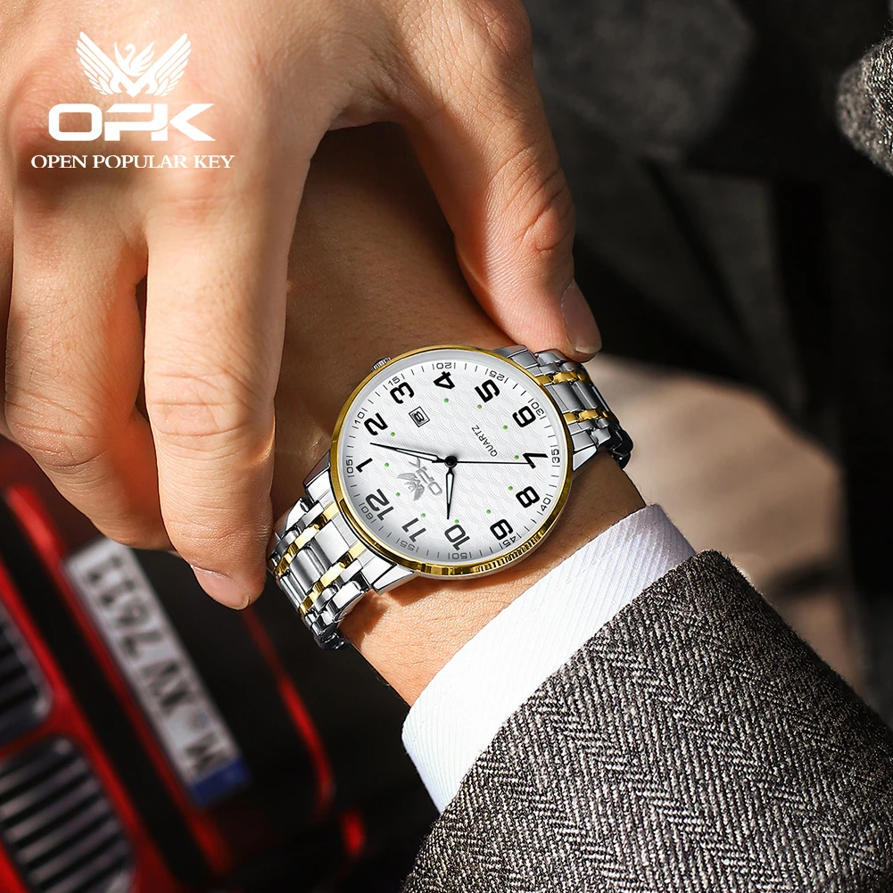 OPK brand fashion waterproof steel belt single calendar trend men's quartz watch 6006 2