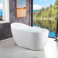 54" Acrylic Freestanding Bathtub Contemporary Soaking White Tub with Matte Black Overflow and Drain Premium Quality Construction 1