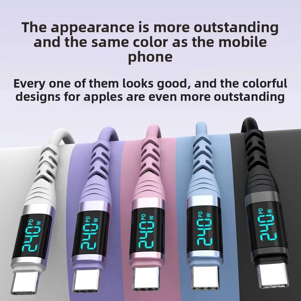 High-Speed Silicone USB-C to USB-C Charging Cable with Digital Display