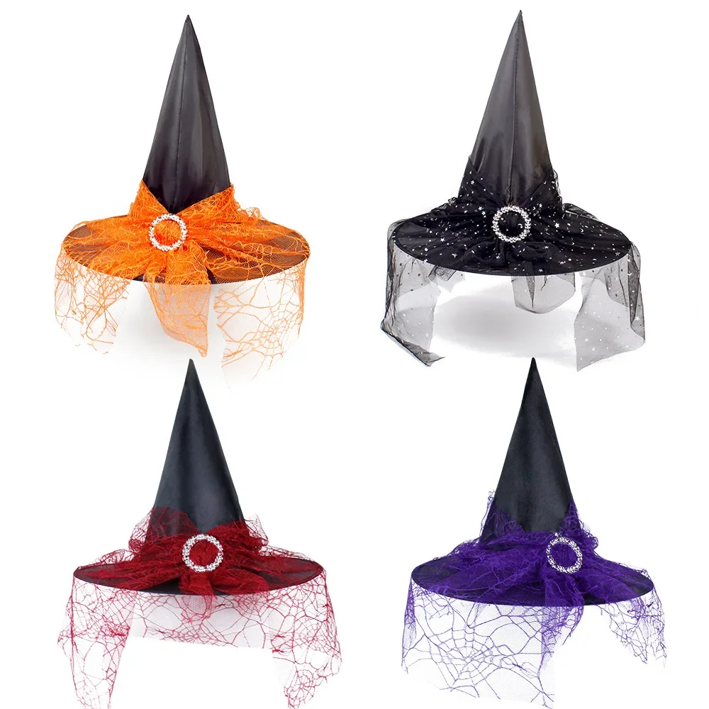 Halloween Witch Hat Witch Hat Halloween Hat Decoration Props Adults Children Cosplay Witch Net Gauze Headwear Polyester Taff