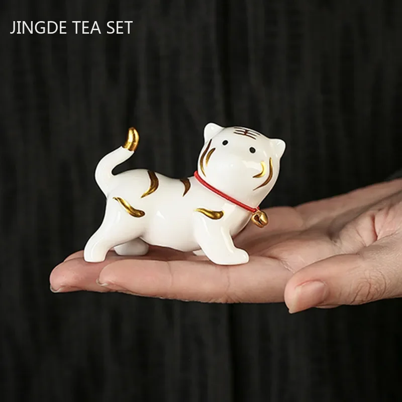 Chinese Ceramics Animal Statue Tea Table Decoration Cute Little Tiger Tea Pet Ornaments Desktop Handmade Crafts Tea Set Supplies