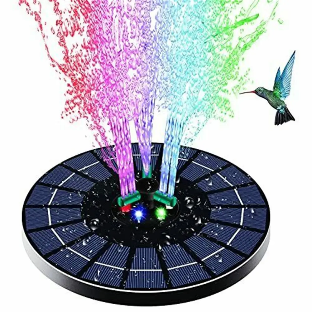 Colorful Led Solar Fountain With Rotating Nozzle High Power Water Pump With Battery Backup For