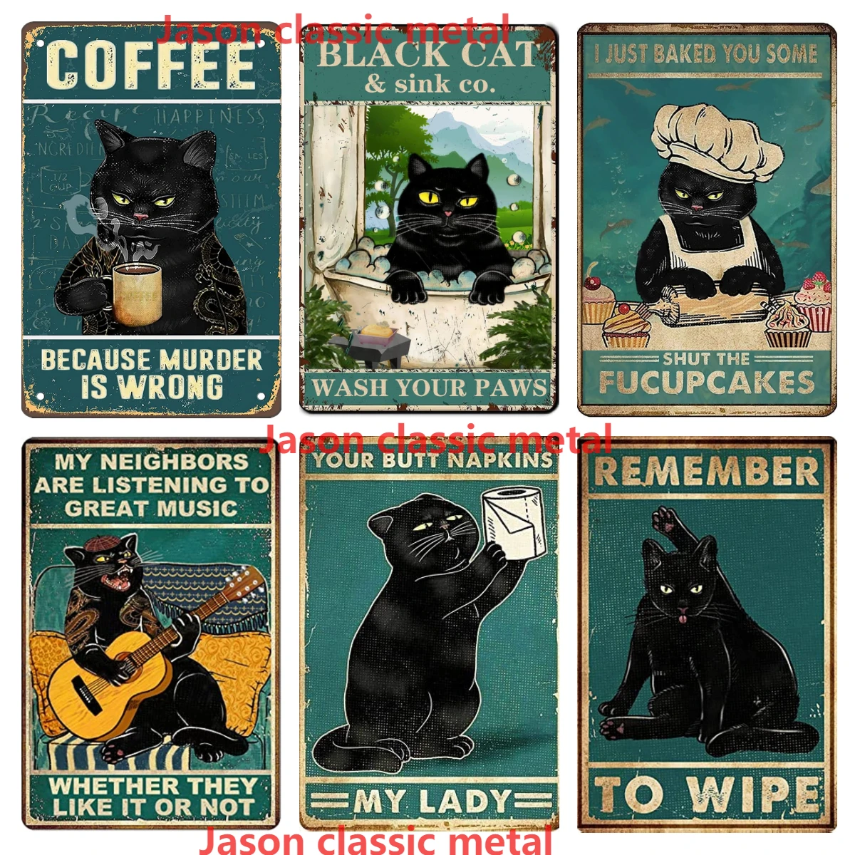 

Funny Cat Guitar Metal Signs Vintage Rock Music Wall Decor Man Cave Tin Sign Gym Pool Bar Bathroom Yard Garage Signs