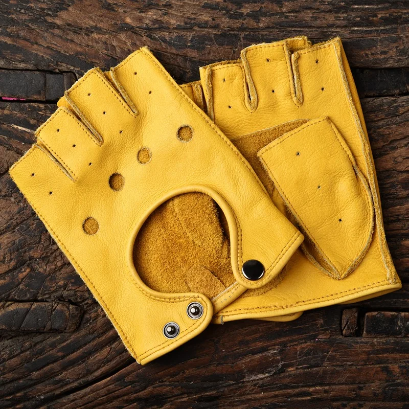 Genuine Leather Gloves Half Finger Breathable Retro Motorcycle Wear Resistant Fitness Outdoor Motorcycle Riding Gloves work gloves protective gloves