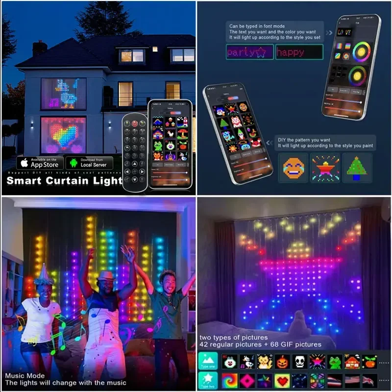 프로그래밍 가능한 스마트 앱 LED 창 커튼 스트링 조명, RGB 스마트 화환 LED 조명, 커튼 룸 조명 장식, 400LED