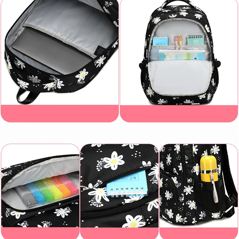 3PCS/Set  Aesthetic Backpack Kid Nylon Colorful Class School Bag for Girls Teenage Youth Backpack Children's School Pencil Cases 4
