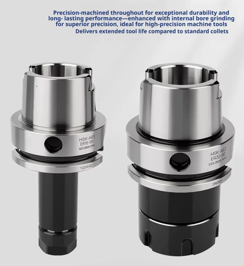 HSK63A ER16 ER20 ER25 ER32 정밀도 0.002mm 밸런싱 속도 G2.5 40000RPM 고속 CNC 툴 홀더 HSK 63 ER 밀링 척