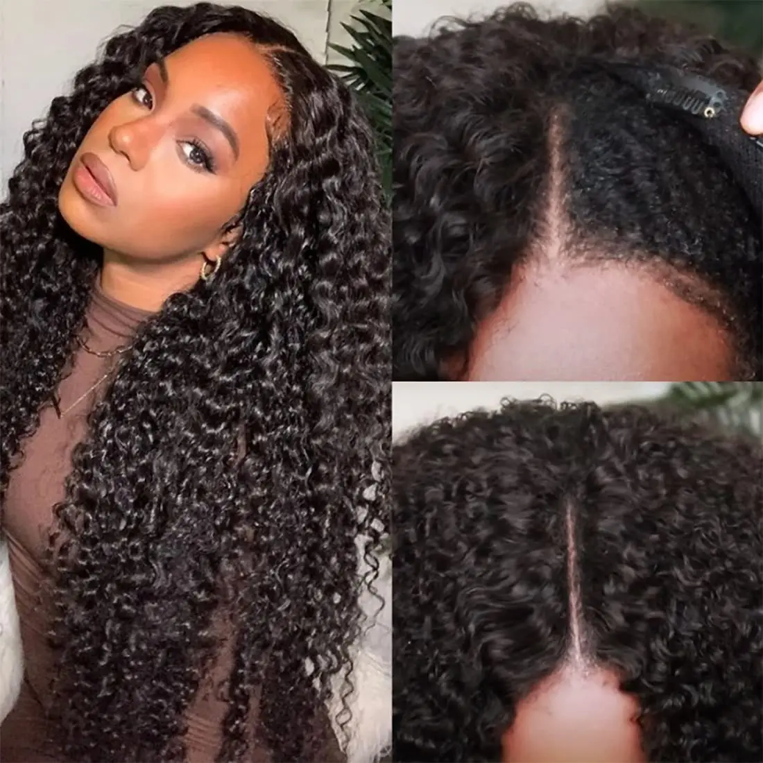 

V Part Wig Kinky Curly Human Hair Wig No Leave Out No Glue Ready To Wear U part Wig Glueless Deep Curly Human Hair Wig for Women