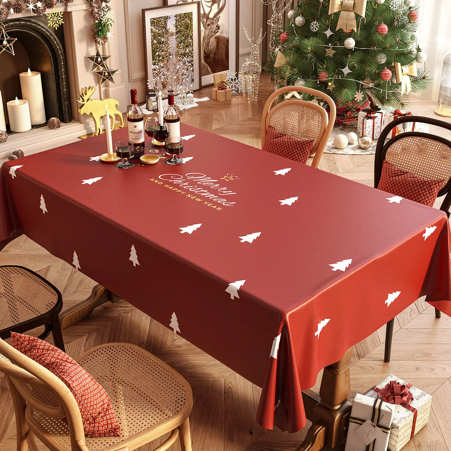 

Christmas tablecloth waterproof oil-proof disposable New Year Christmas style coffee table atmosphere light luxury high-grade