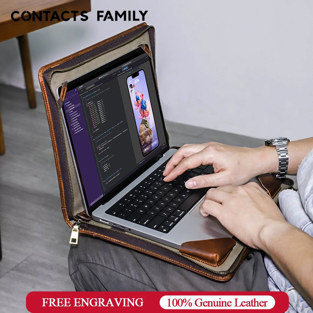 Família Contacts Genuíno Couro do Portátil Capa para Macbook Pro 14 16 Macbook Pro ar 13 Cases de Manga Protetora Bolsa