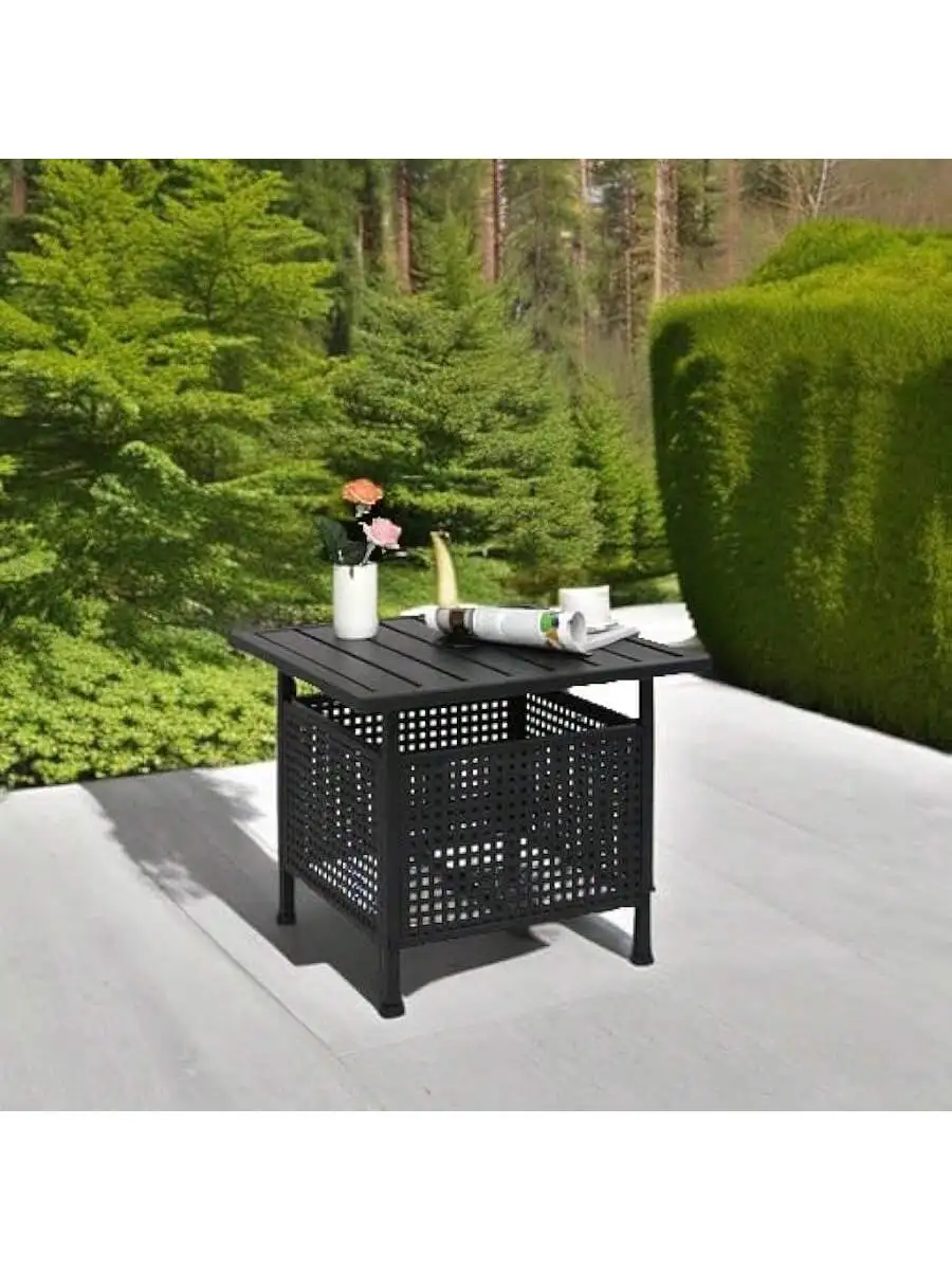 VINGLI Outdoor Side Table with Umbrella Hole 1.57" Umbrella Stand Table Metal Patio Side Table Coffee Table End Table fo 5