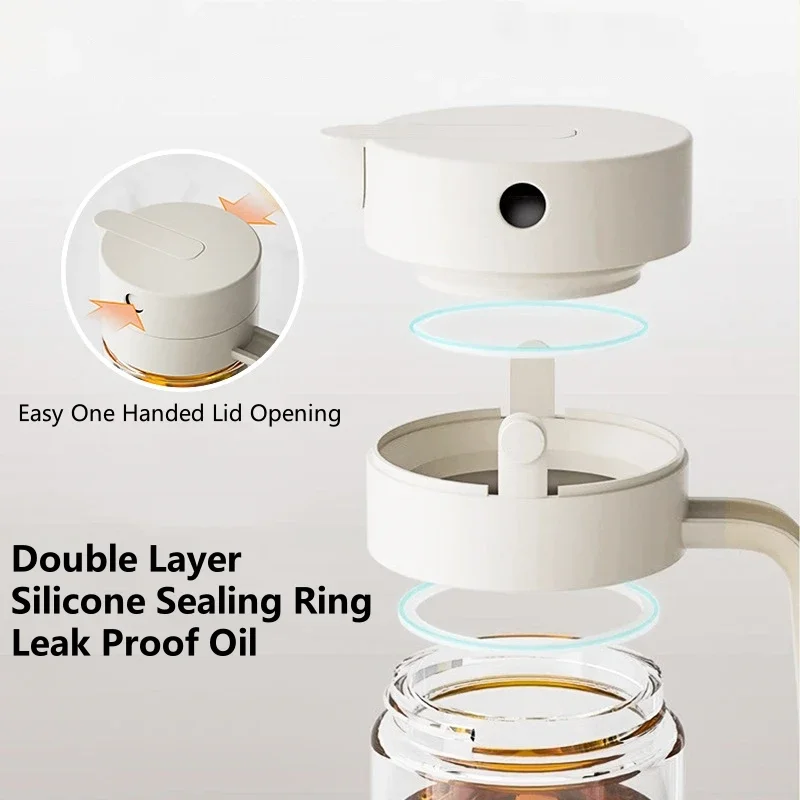 550mL Oil Empty Bottle Pourer Glass Bottles Automatic Opening and Closing Kitchen Cooking Oil Dispenser Cruet for camping BBQ kitchen utensils kitchen seasoning bottles