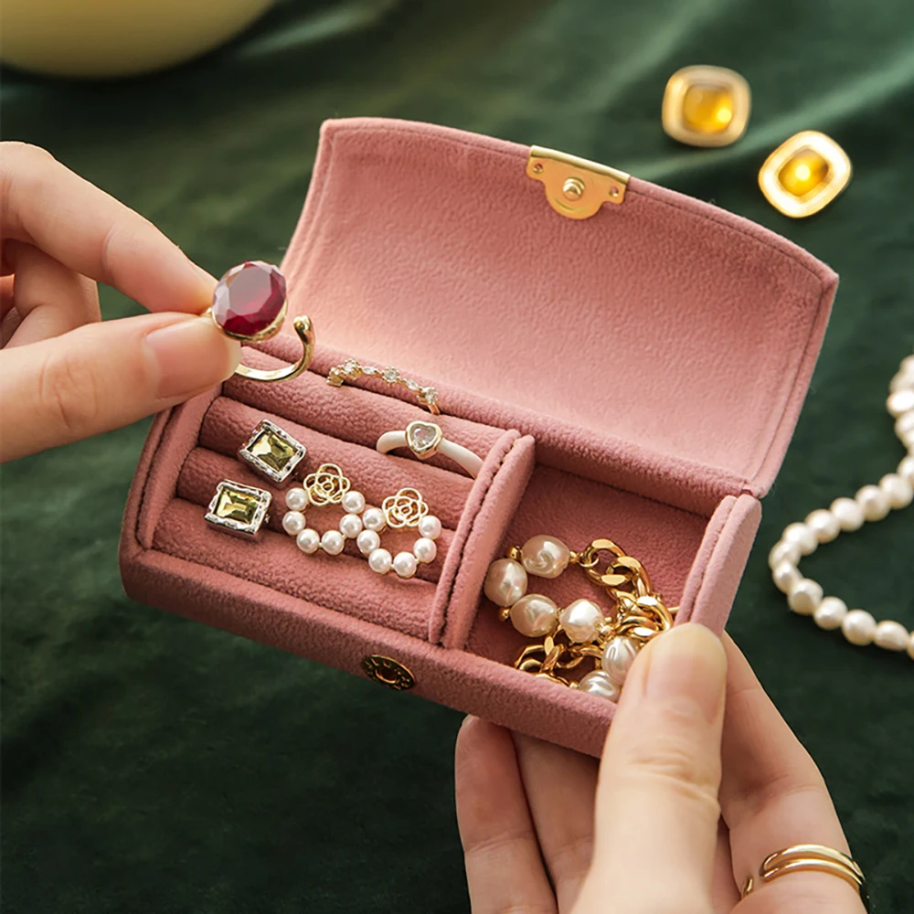 

Mini Travel Velvet Jewelry Organizer Box Portable Necklace Earrings Rings Small Storage Bag Accessories Display Holder Case Gift