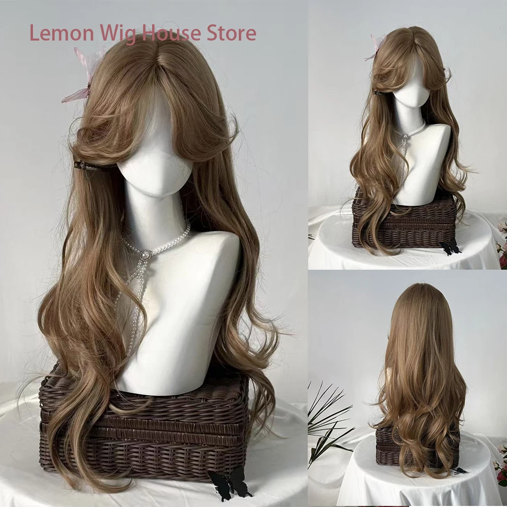 Tea Brown Synthetic Wig for Women Daily Use High Quality Fiber Wigs Long Straight Hair Slightly Curly Wig Fashion Heat Resistant 1