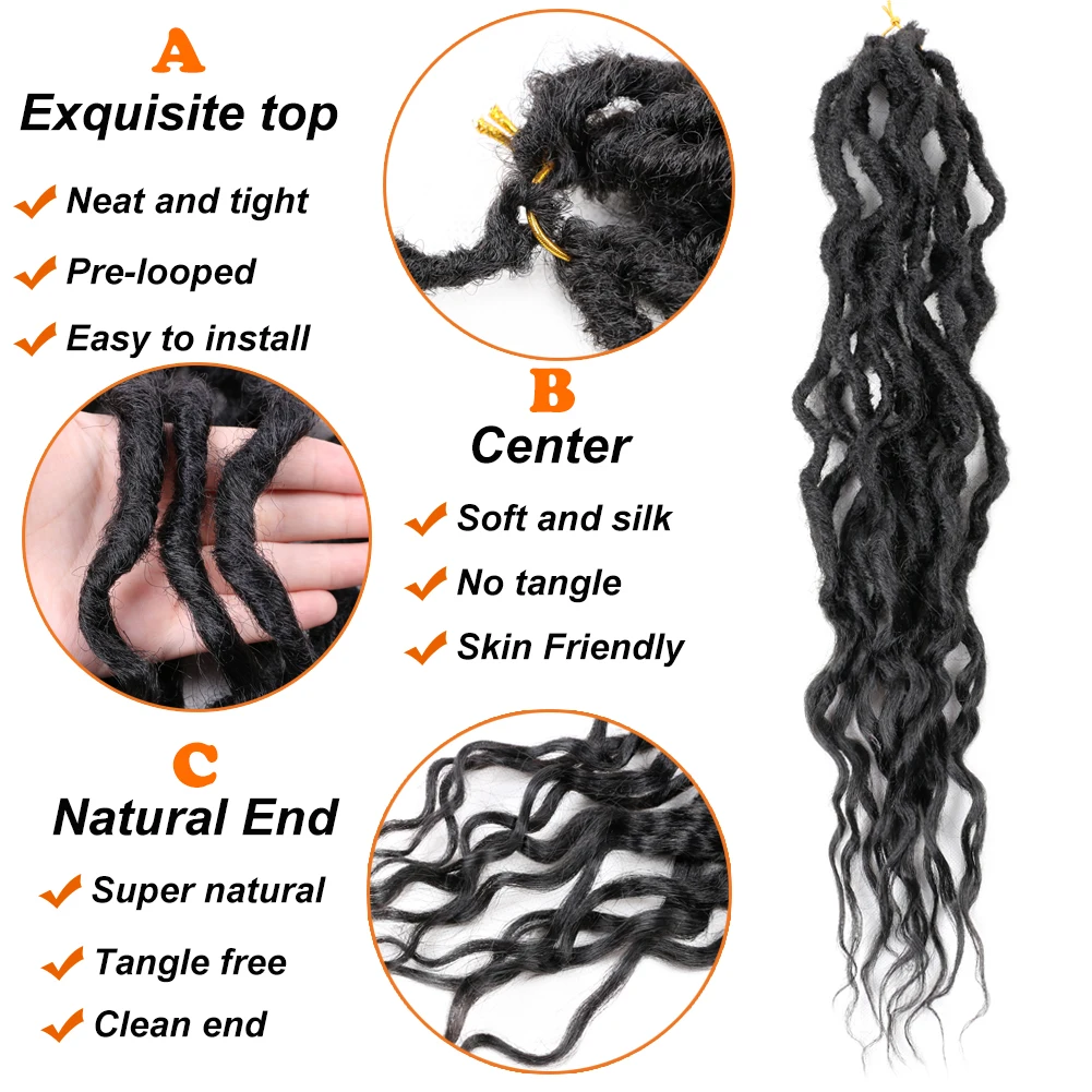 Goddess Boho Locs Crochet Hair 16 24 Inch Synthetic Wave Faux Locs Crochet  Braids Pre Looped Black Ombre Brown Soft Locs Hair - AliExpress, image size:1001x1001