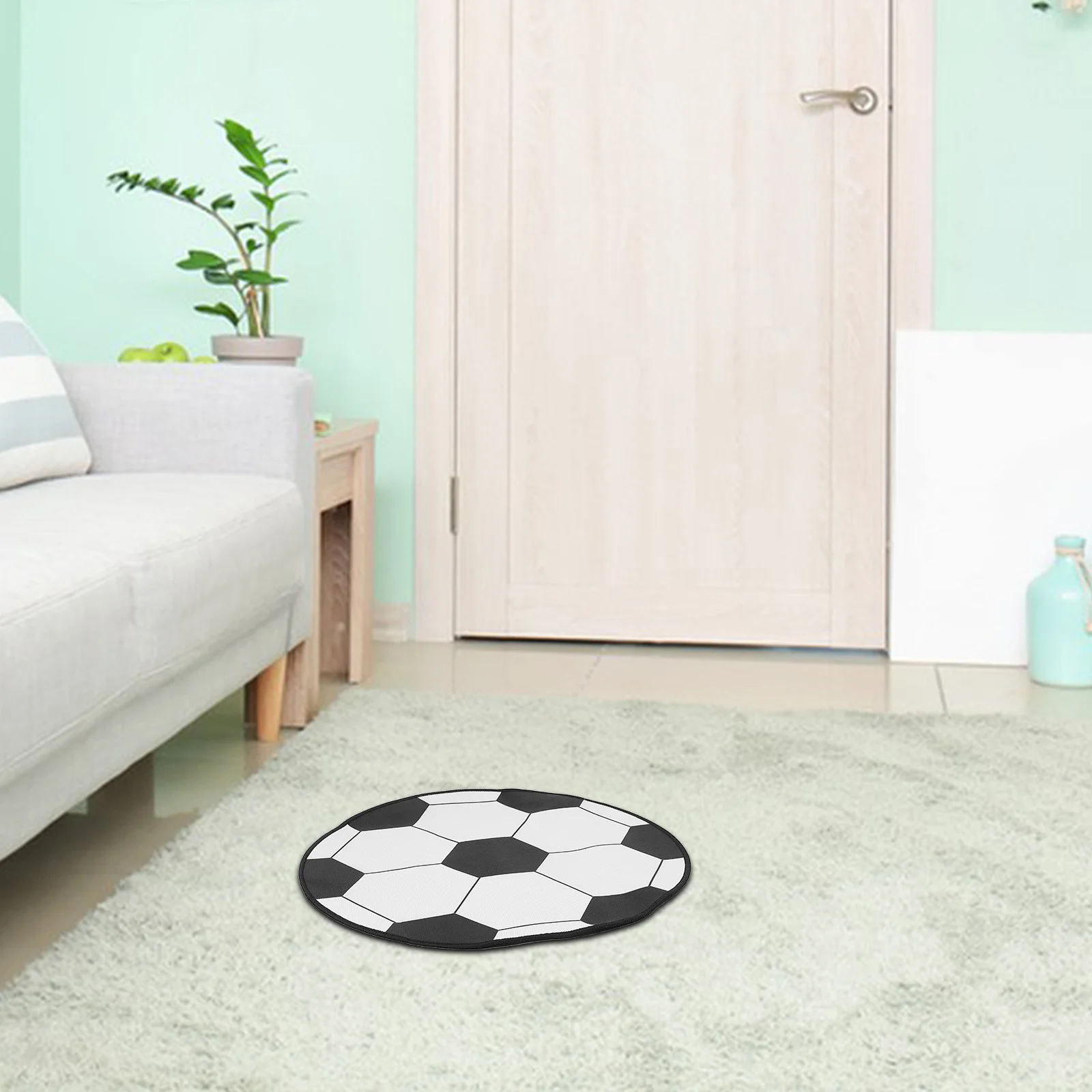 Black Carpet Round Rug Soccer Decorative in Shape Bedroom Football Shoes Shaped White Front Door Floor Mat Child