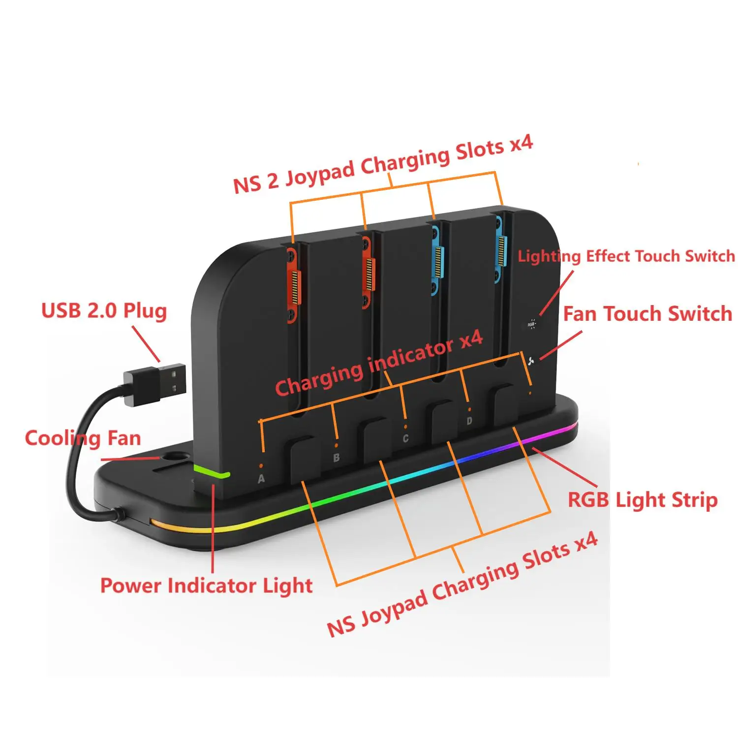 NS2(조이패드)용 PG-SW2062 충전 및 냉각 도크 ? 범용 NS/NS2/OLED, 8슬롯, 3단 속도, RGB