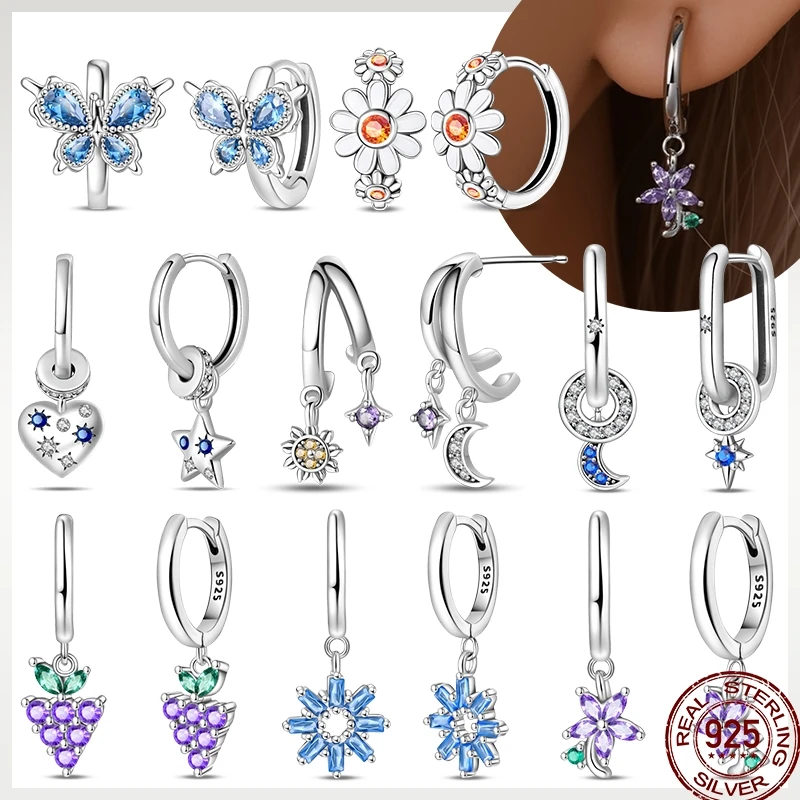 Stud Earrings Hoop Earrings Flower Earrings Butterfly Earrings 925 Sterling Silver Ear studs Jewelry Women New Year Gift