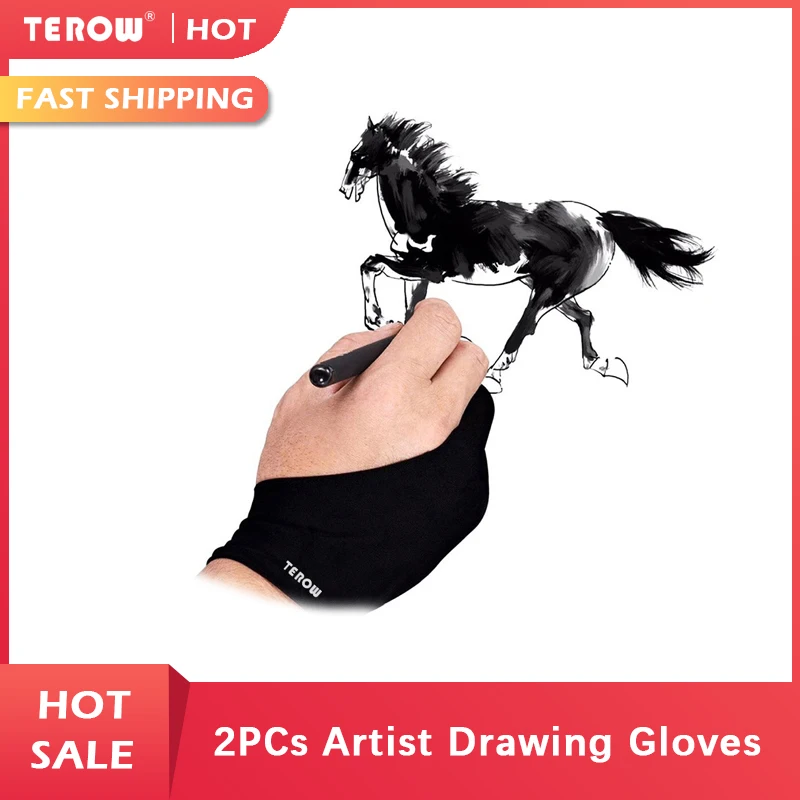 

2Pcs Artist Drawing Glove for Any Graphics Drawing Tablet Pad Two Finger Anti-Fouling Glove for Both Right And Left Hand Drawing