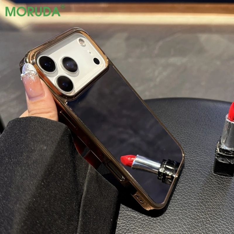 Elegant Electroplated Frame Makeup Mirror Case - Ultra-Thin Hard Cover