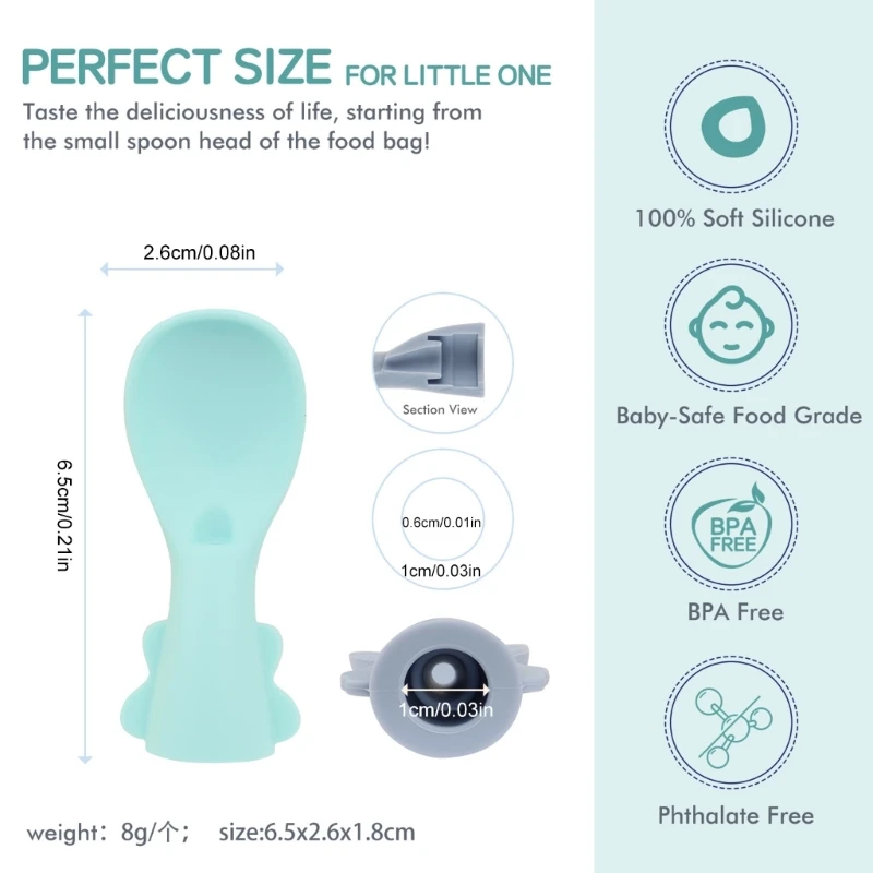 Upgrades Baby Puree pouches Spoon Toppers Baby pouches Spoon Attachments Infant Attachment for Food Pouches,