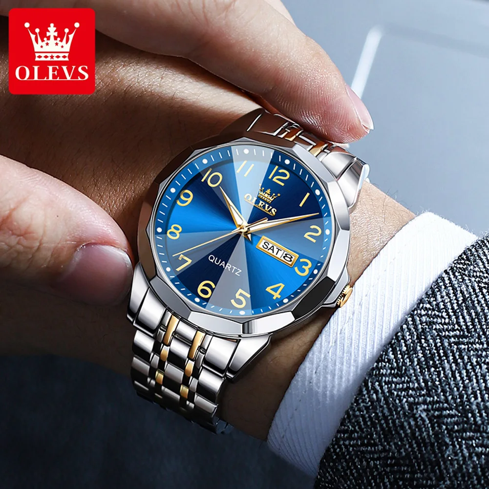OLEVS Business Mens Watches Top Brand Luxury Quartz Watch Stainless Steel Waterproof Sports Week Date Clock Relogio Masculino