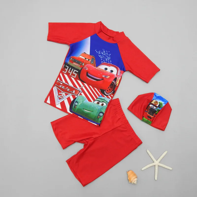 Children Swimwear 3pcs Swimsuit Boys Kids Swimming Hat Short Sleeve  Pants bathSuit Swim Beach Wear