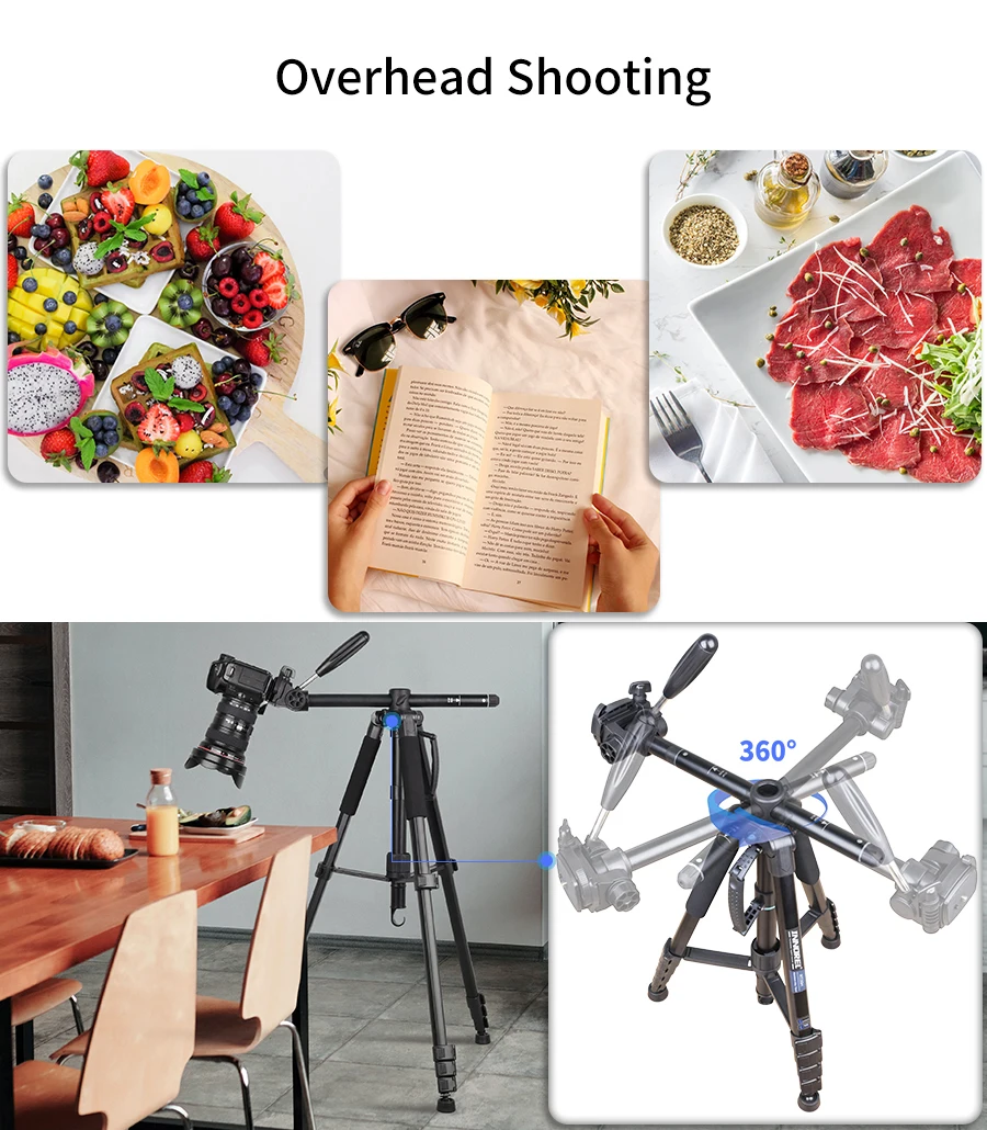 RT20H Professional Lightweight Travel Aluminum Tripod with Adjustable Head Horiz
