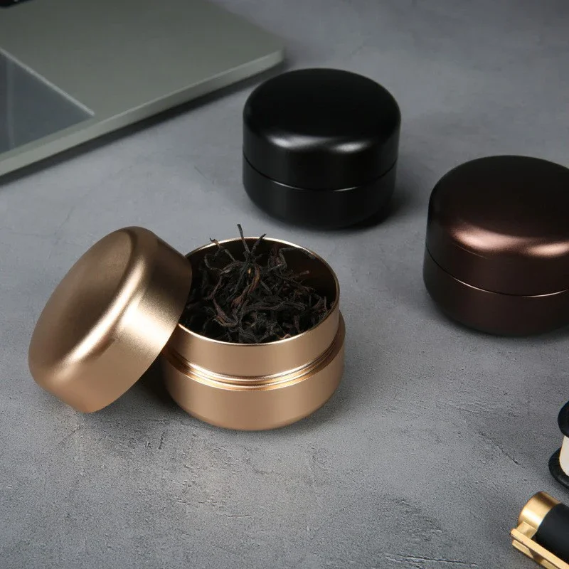 Tea Tin Box Mini Aluminum Alloy Tea Can Jar Metal Box Sugar Coffee Caddy Organizer Waterproof Moisturized Travel Portable Container tea tin box tea canister