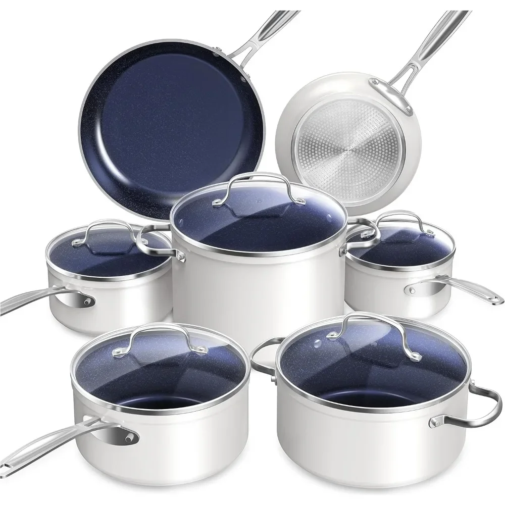 

Healthy Duralon Blue Ceramic Nonstick Cookware Set, Diamond Infused Scratch-Resistant, PFAS Free, Dishwasher & Oven Safe