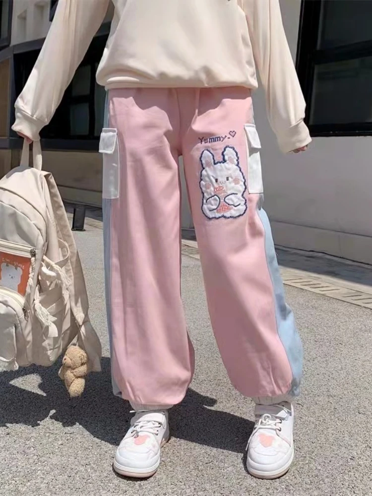 Rabbit Kawaii Y2K Pants Korean Style Cotton Trousers Women Embroidery High Waist Casual Girls Pink Shorts