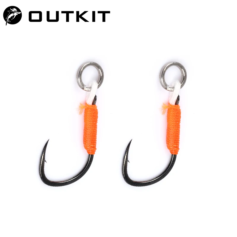 

OUTKIT 10pcs Fishing Lure Hardbait Hook DIY Fishing Cast Jigs Assist Hook Barbed Single Jig Hooks Pesca High Carbon Steel
