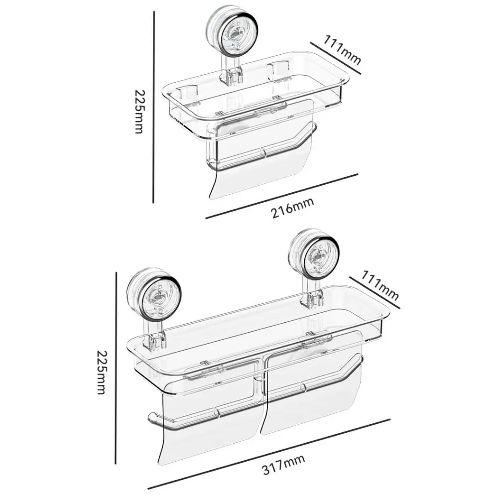 No-drill suction cup tissue holder in grey showing stable wall mount mechanism