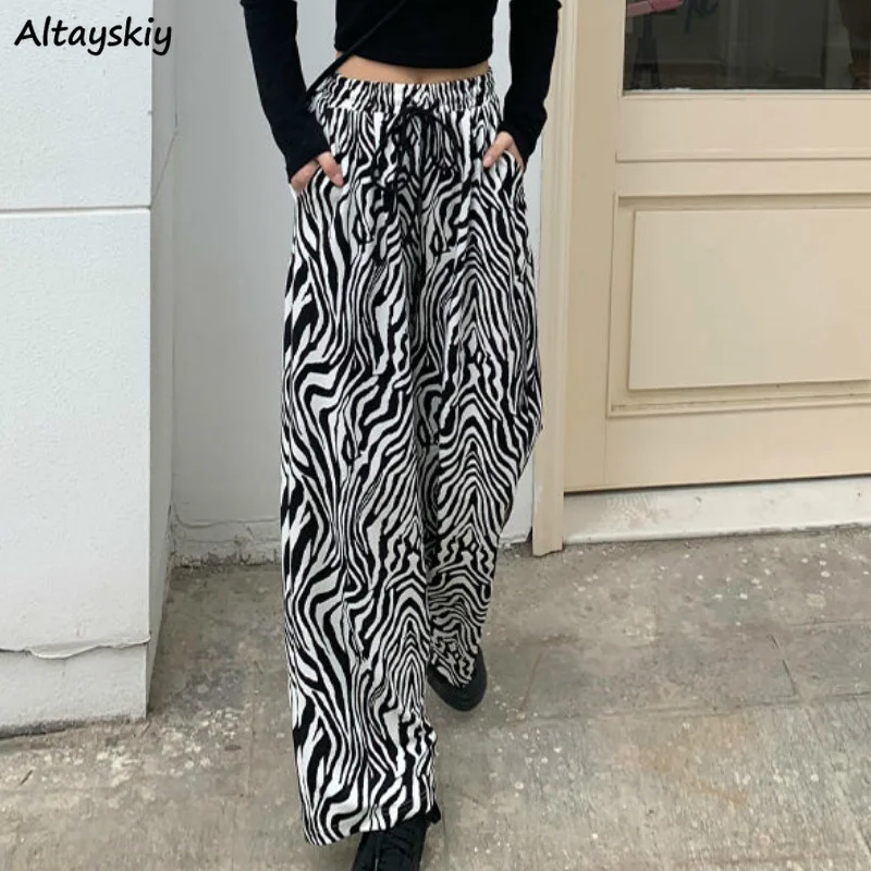 

Pants Women Lace-up Adjustable Pattern Striped Fashionable Loose Leisure Stylish Straight Trousers Womens Comfortable Chic